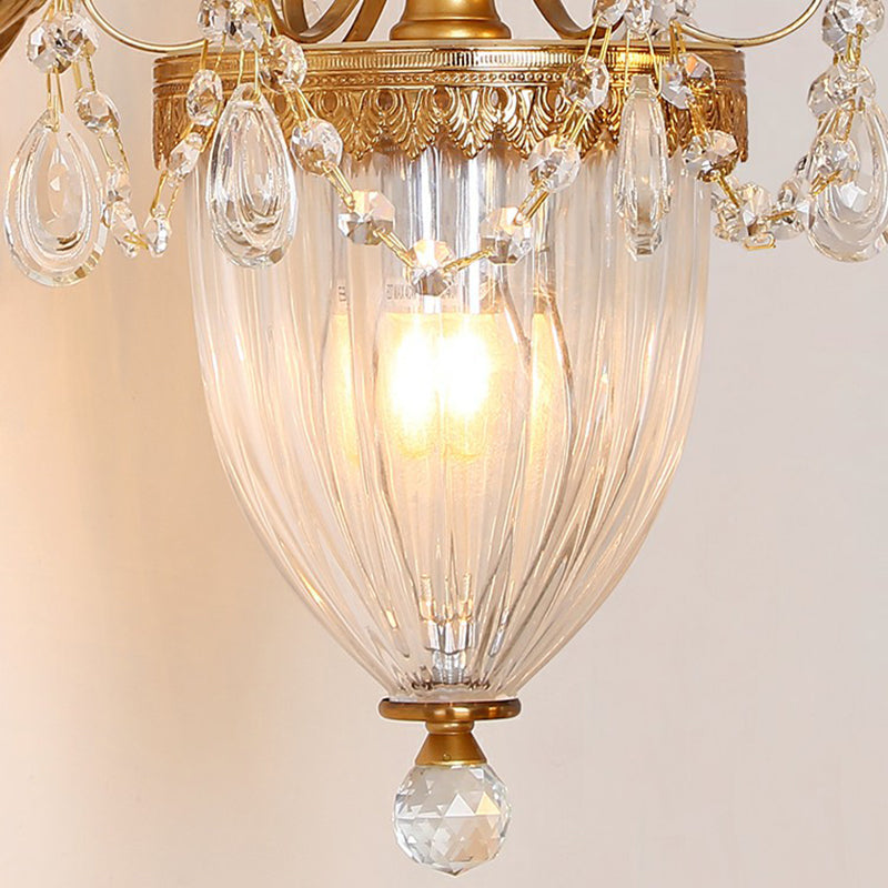 French Country Gold Wall Sconce With Clear Glass Bell Shade For Corridor