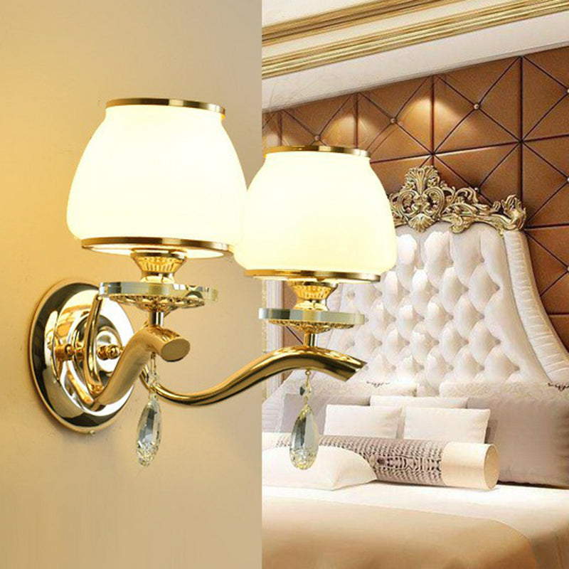 Vintage Sconce Lighting: Wall-Mounted Gold Light With Tapered White Glass Shade For Living Room