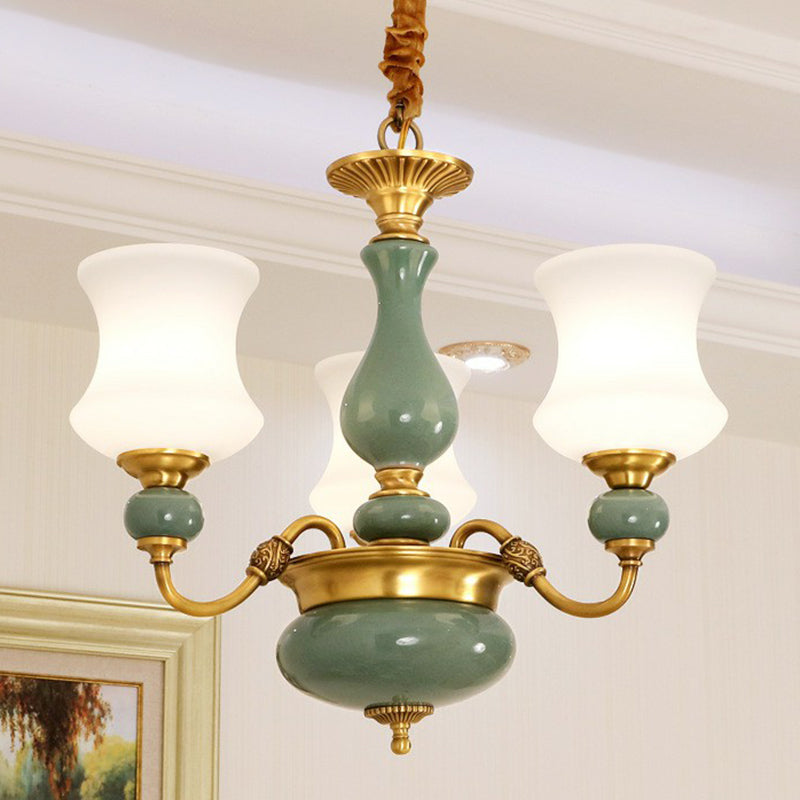 Emerald Green-Gold Retro Vase Chandelier: Opal Frosted Glass Pendant Light For Dining Room 3 / Gold