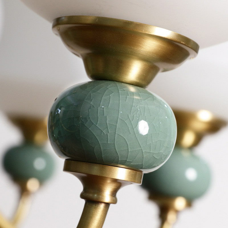 Emerald Green-Gold Retro Vase Chandelier: Opal Frosted Glass Pendant Light For Dining Room