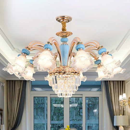 Frosted White Glass Chandelier: Antique Floral Ceiling Light For Bedroom In Blue