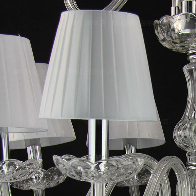 White Pleated Fabric Chandelier With Crystal Pendalogues - Transitional Pendant Light