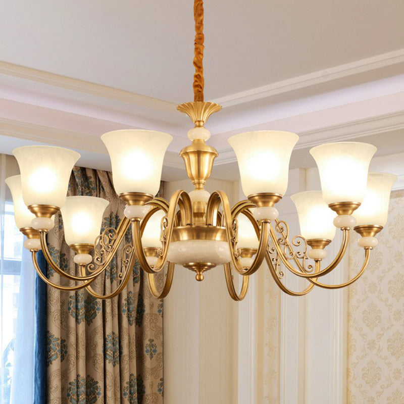 Colonial Style Frosted Glass Brass Chandelier - Bell Shaped Restaurant Suspension Lighting 10 /