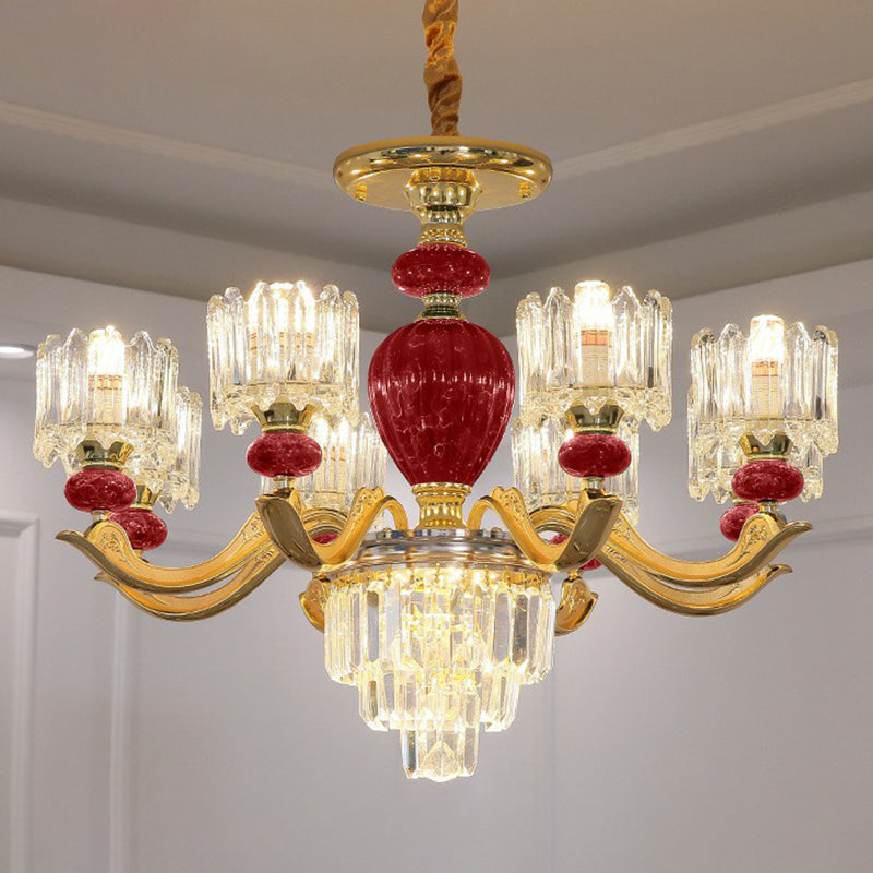 Vintage Prismatic Crystal Chandelier - Elegant Dining Room Lighting Fixture 8 / Red