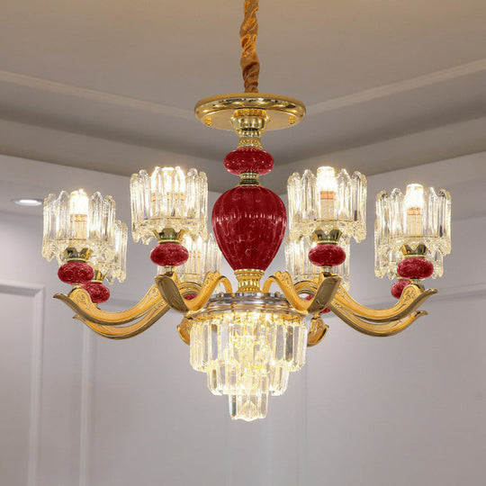 Vintage Prismatic Crystal Chandelier - Elegant Dining Room Lighting Fixture 6 / Red