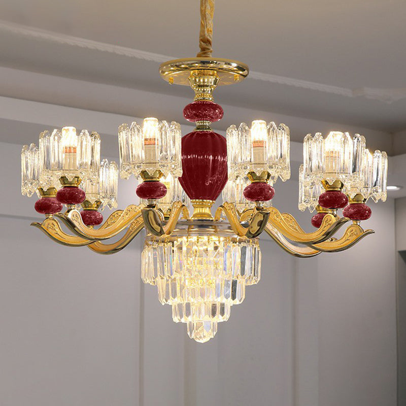 Vintage Prismatic Crystal Chandelier - Elegant Dining Room Lighting Fixture 10 / Red