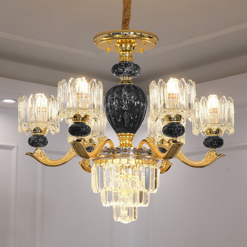 Vintage Prismatic Crystal Chandelier - Elegant Dining Room Lighting Fixture 6 / Black