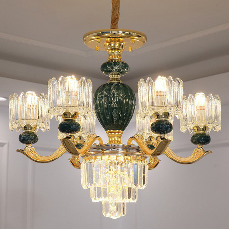 Vintage Prismatic Crystal Chandelier - Elegant Dining Room Lighting Fixture 6 / Green