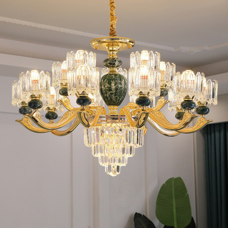 Vintage Prismatic Crystal Chandelier - Elegant Dining Room Lighting Fixture 15 / Green