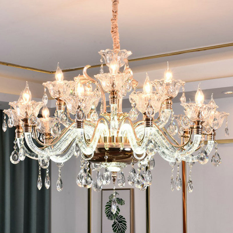 Floral Glass Chandelier With K9 Crystals For Stylish Dining Rooms 15 / Clear