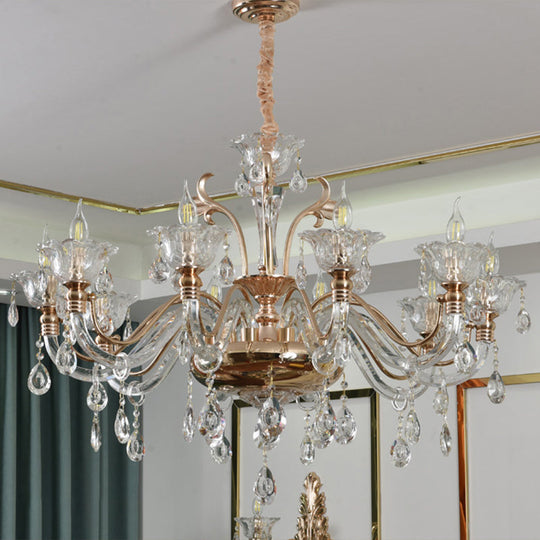 Floral Glass Chandelier With K9 Crystals For Stylish Dining Rooms