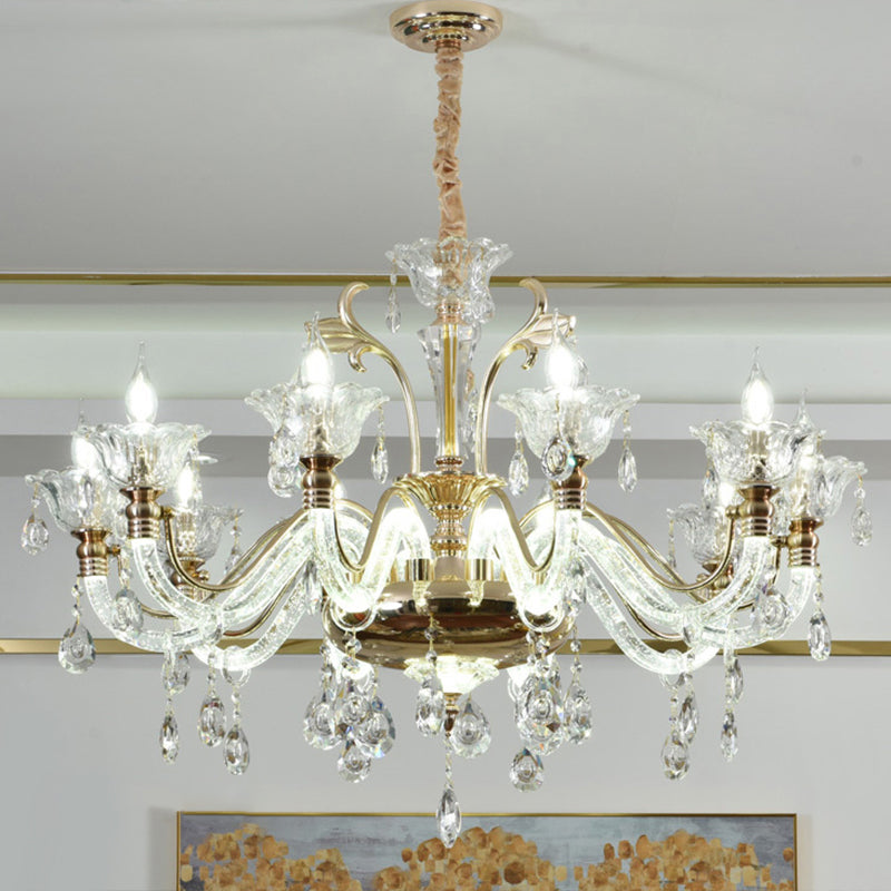 Floral Glass Chandelier With K9 Crystals For Stylish Dining Rooms