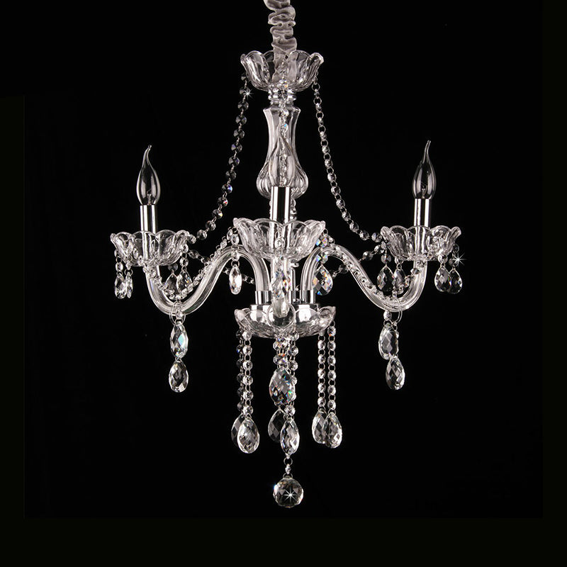 Clear Glass Candle Chandelier With Crystal Strand - Victorian Style