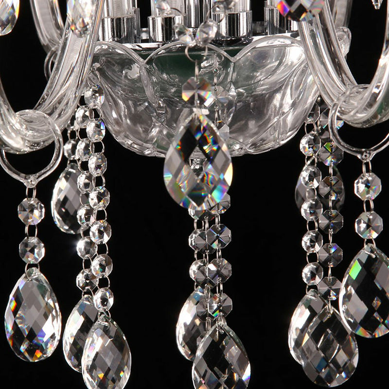 Clear Glass Candle Chandelier With Crystal Strand - Victorian Style