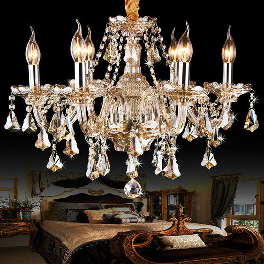 Traditional Cognac Glass Crystal Chandelier - Elegant Bedroom Suspension Lamp