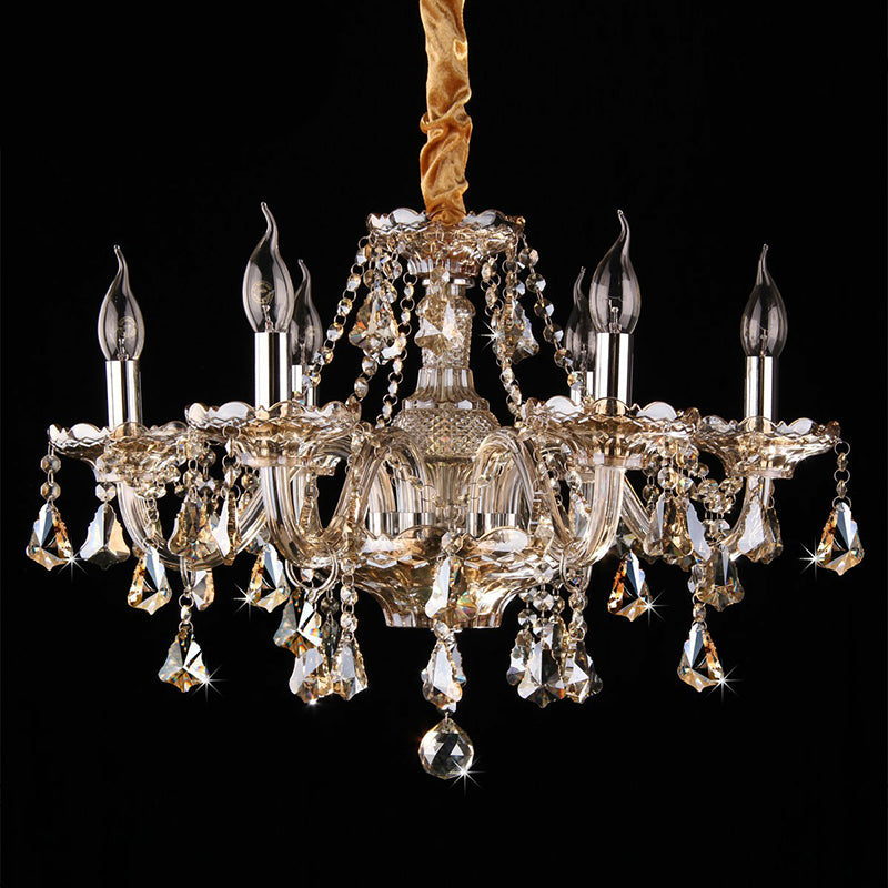 Traditional Cognac Glass Crystal Chandelier - Elegant Bedroom Suspension Lamp