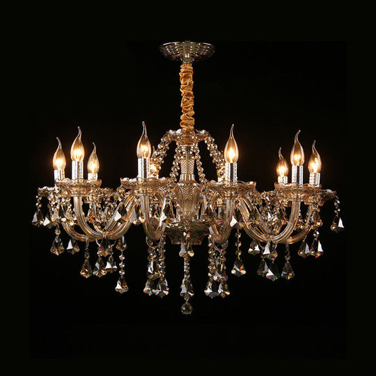 Traditional Cognac Glass Crystal Chandelier - Elegant Bedroom Suspension Lamp 10 /