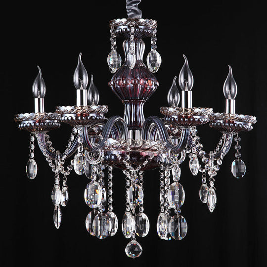 Traditional 6-Light Crystal Chandelier: Clear-Red Hanging Fixture For Living Room