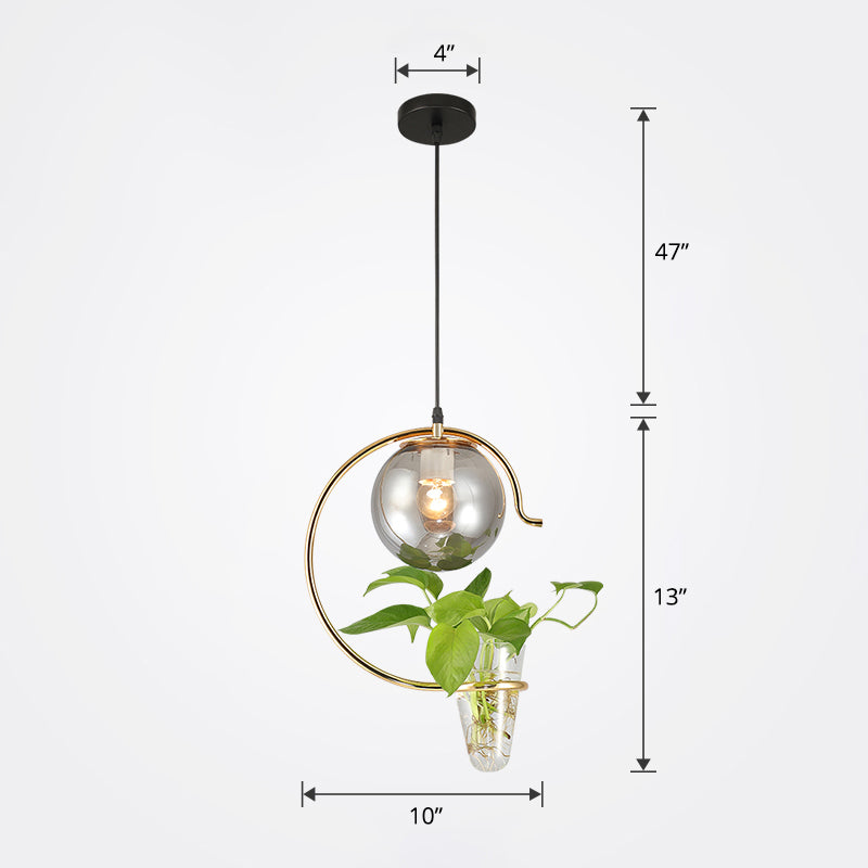 Loft Glass 1-Light Ball Restaurant Hanging Light with Cone Plant Container