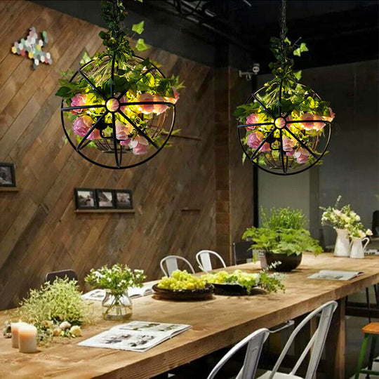 Industrial Style Metal Chandelier With Artificial Plant Suspension Lighting For Restaurants