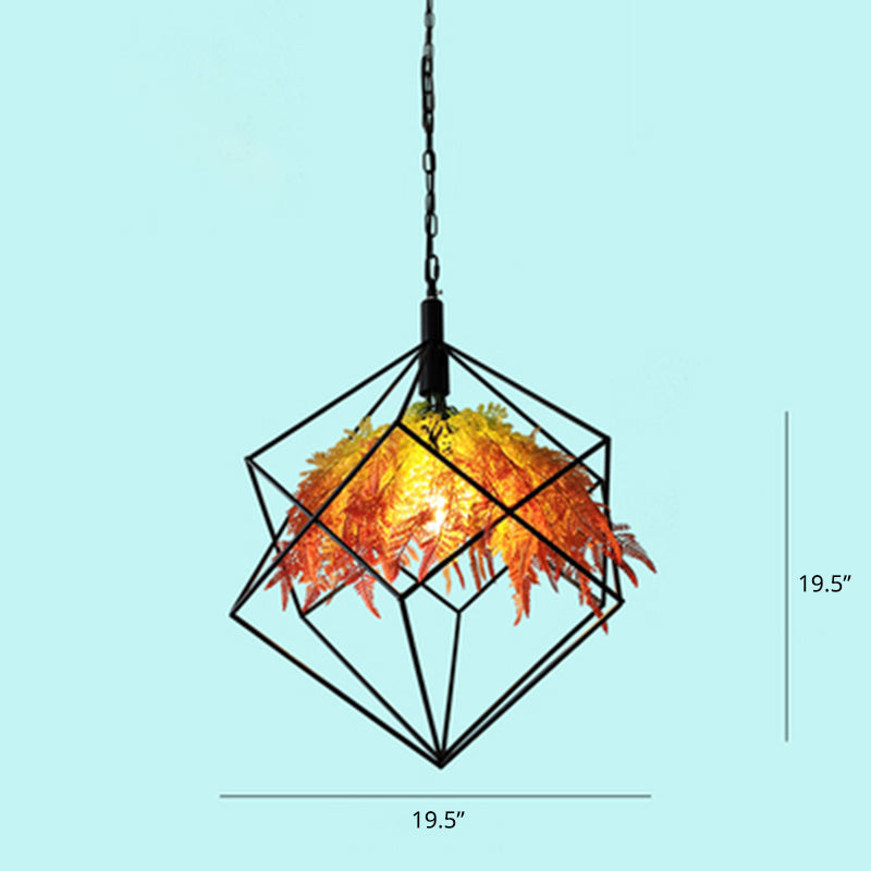 Industrial Style Metal Chandelier With Artificial Plant Suspension Lighting For Restaurants Orange