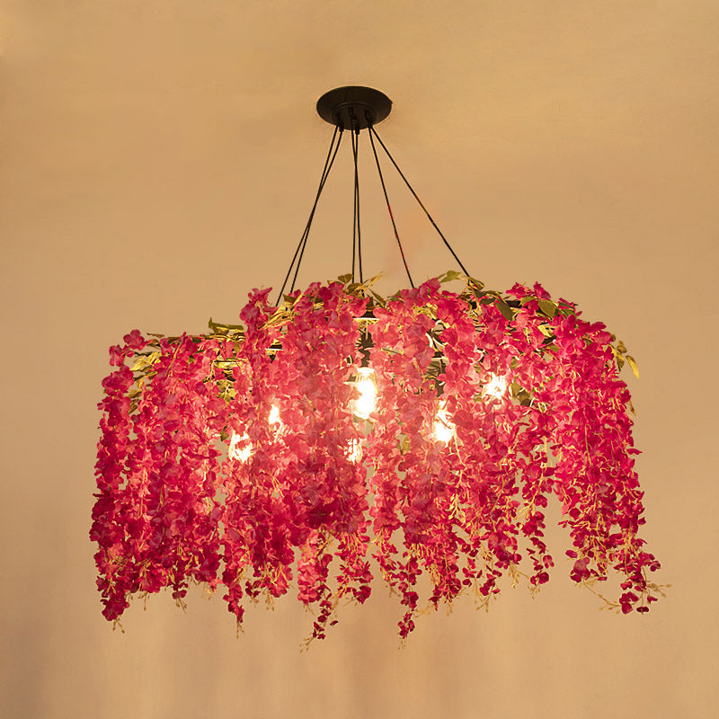 Metal Art Deco Chandelier with Artificial Flower Design for Dining Room Ceiling Lighting