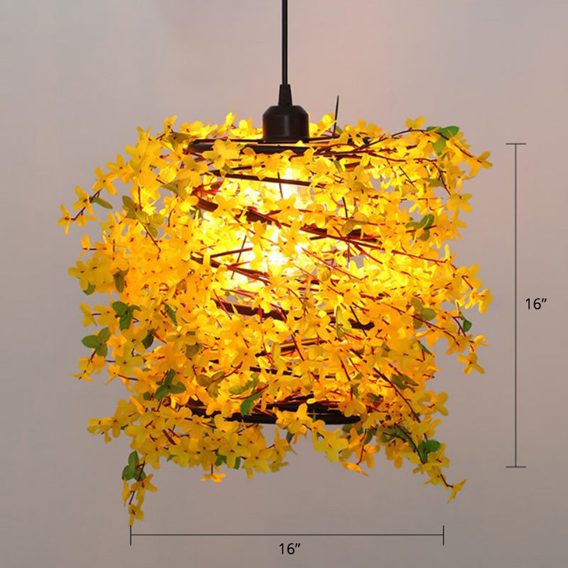 Artificial Flower Chandelier: Art Deco Metal Ceiling Light For Dining Room Yellow