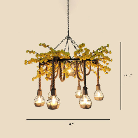 Modern Industrial Hanging Metal Chandelier For Restaurants - Artificial Botanic Led Light Fixture