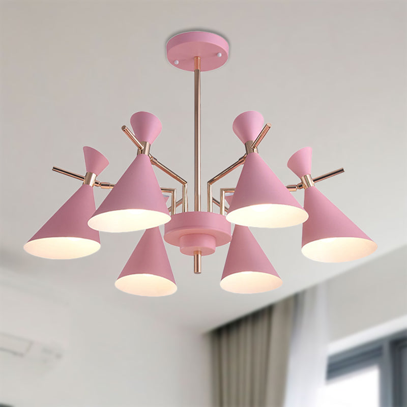 Modern Metal Horn Shape Ceiling Lamp - 6 Light Hanging Chandelier For Bedroom