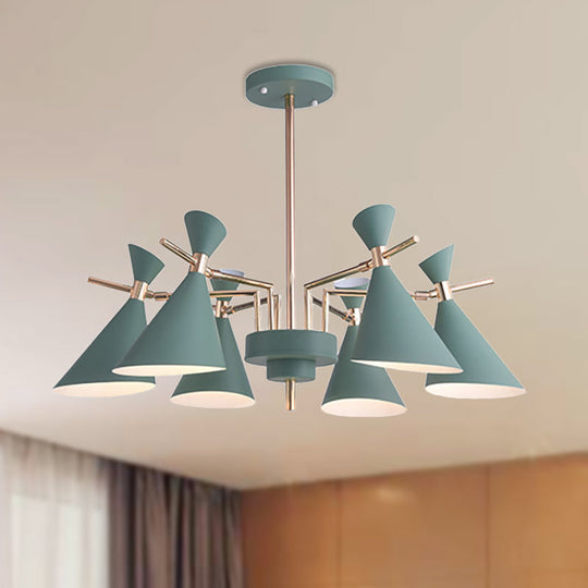 Modern Metal Horn Shape Ceiling Lamp - 6 Light Hanging Chandelier For Bedroom Green