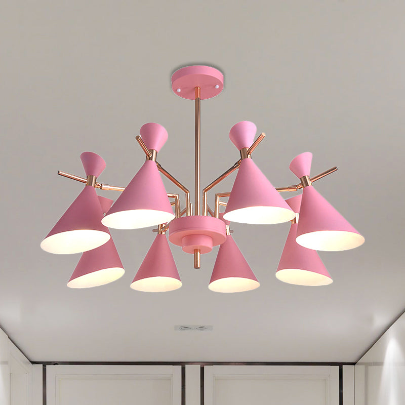 8-Light Metal Cone Shade Pendant Fixture - Nordic Hanging Light For Dining Room And Kindergarten