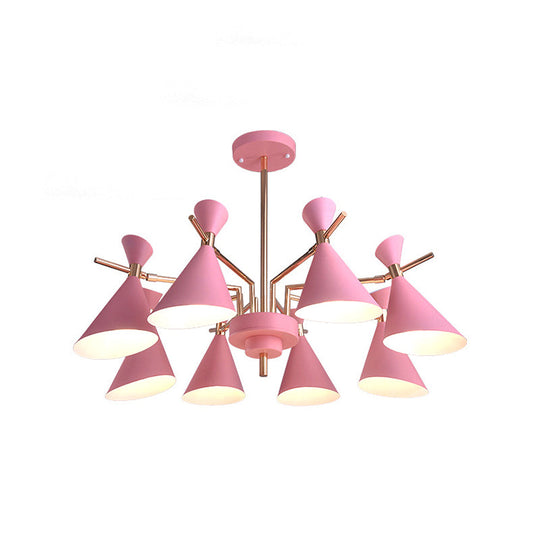 8-Light Metal Cone Shade Pendant Fixture - Nordic Hanging Light For Dining Room And Kindergarten