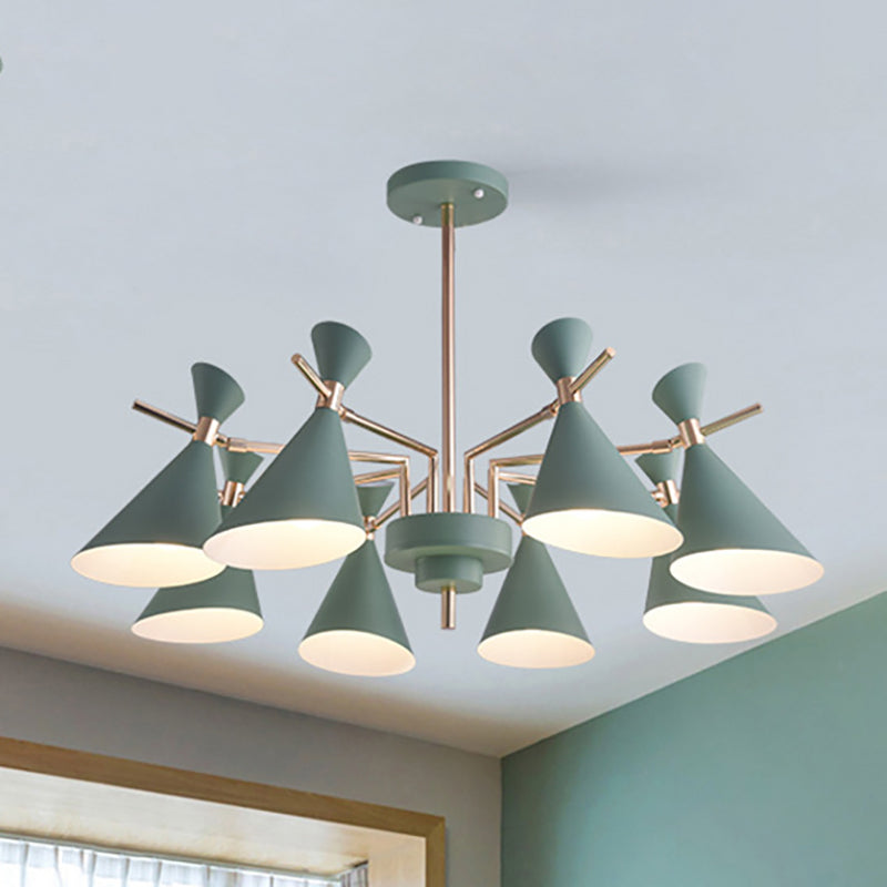 8-Light Metal Cone Shade Pendant Fixture - Nordic Hanging Light For Dining Room And Kindergarten