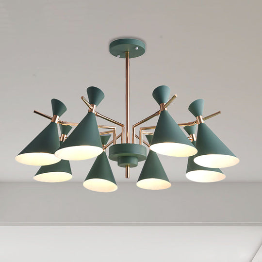 8-Light Metal Cone Shade Pendant Fixture - Nordic Hanging Light For Dining Room And Kindergarten