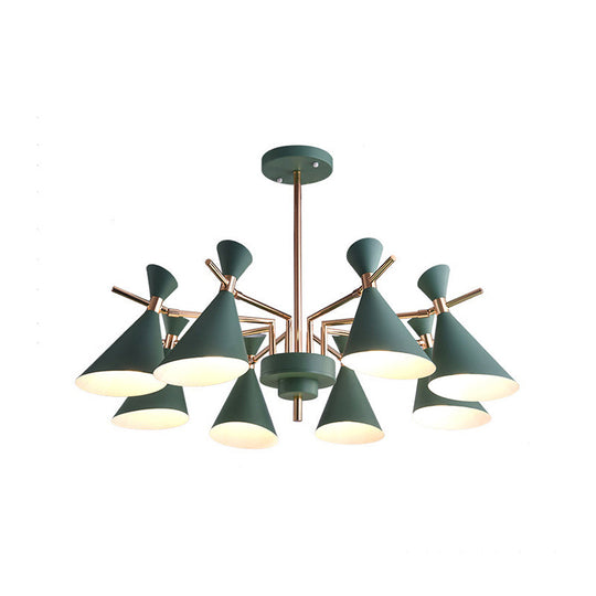 8-Light Metal Cone Shade Pendant Fixture - Nordic Hanging Light For Dining Room And Kindergarten