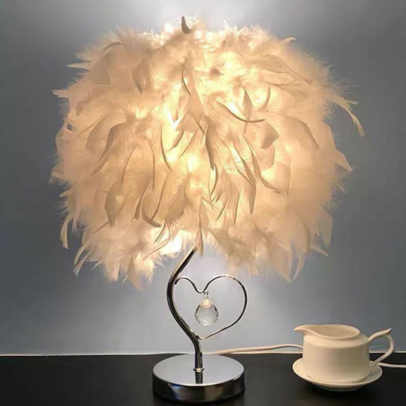 Sleek 1-Head Nightstand Lamp: Modern Table Light With Feather Shade For Bedroom Clear