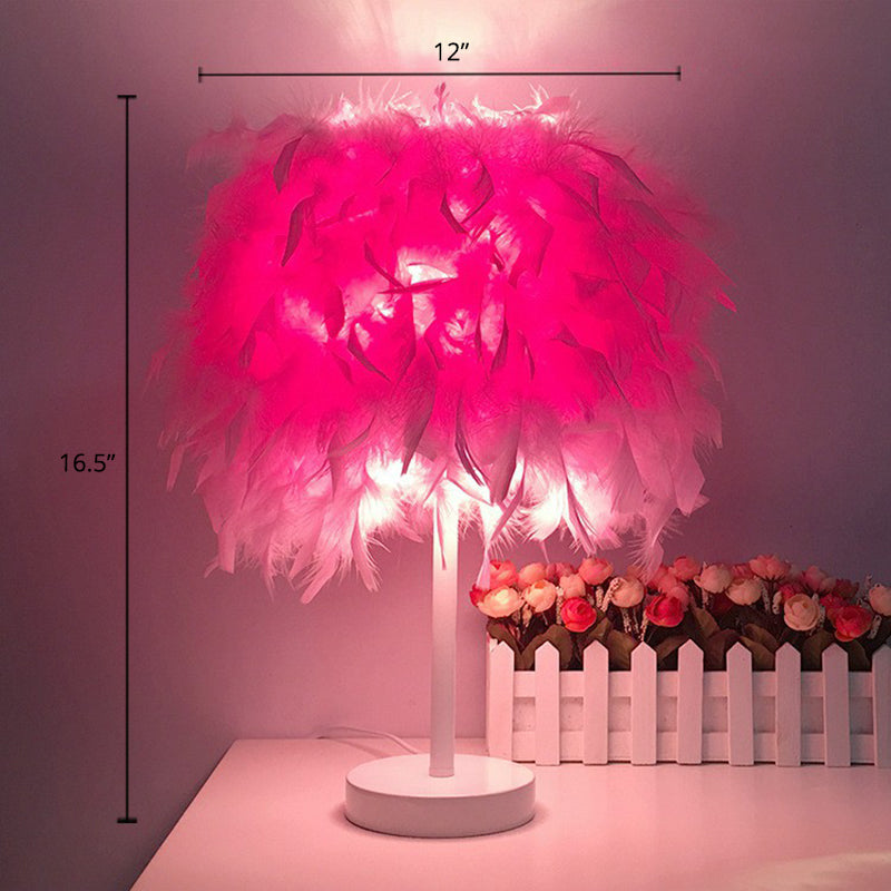 Nordic Feather Cylinder Table Lamp: Single-Bulb Nightstand Lighting For Bedroom