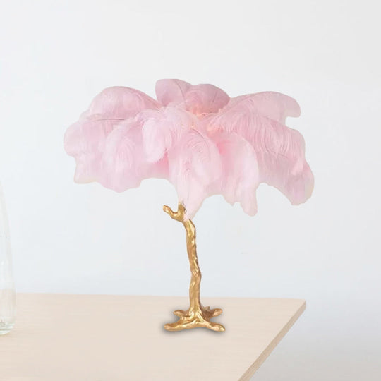 Coconut Tree Night Lamp: Artistic Feather Design Pink And Gold - Perfect Living Room Table Light