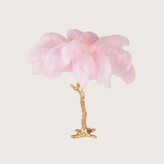 Coconut Tree Night Lamp: Artistic Feather Design Pink And Gold - Perfect Living Room Table Light