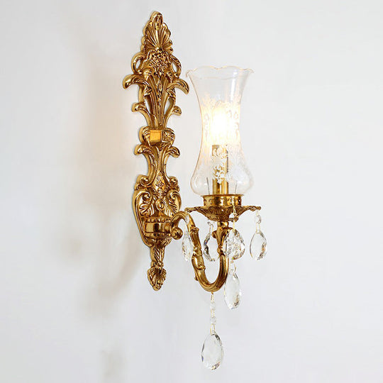 Bronze Wall Lamp Fixture: Clear Glass Vase Shaped Retro Style K9 Crystal Lighting 1 /