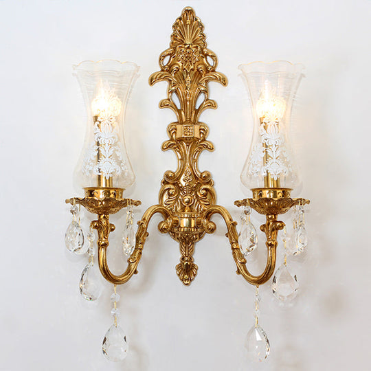 Bronze Wall Lamp Fixture: Clear Glass Vase Shaped Retro Style K9 Crystal Lighting 2 /