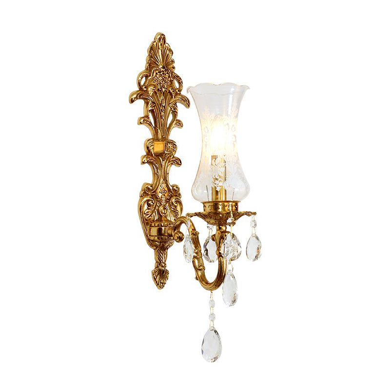 Bronze Wall Lamp Fixture: Clear Glass Vase Shaped Retro Style K9 Crystal Lighting