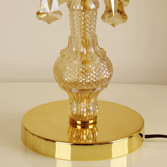 Scalloped Gold Table Light With Crystal Drops - Traditional 1-Head Night Lamp