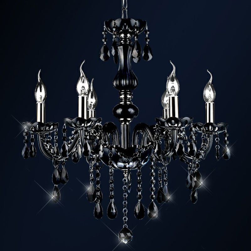 Vintage Black Crystal 6-Light Candle Chandelier - Elegant Ceiling Pendant For Living Room