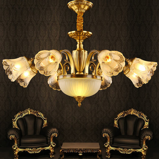 Gold Frosted Glass Flower Chandelier - Colonial Style Suspension Light