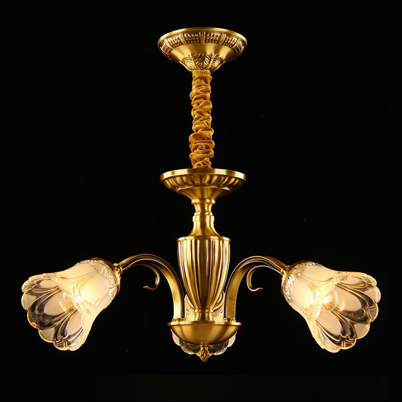 Gold Frosted Glass Flower Chandelier - Colonial Style Suspension Light