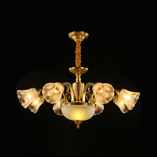 Gold Frosted Glass Flower Chandelier - Colonial Style Suspension Light