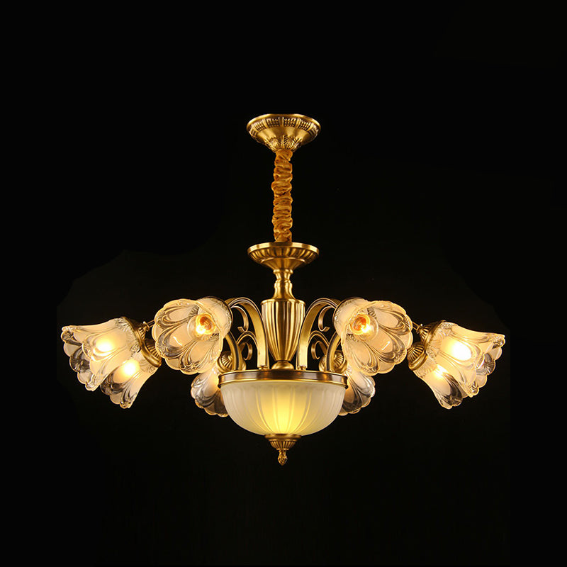 Gold Frosted Glass Flower Chandelier - Colonial Style Suspension Light 10 /