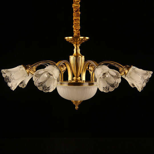 Gold Frosted Glass Flower Chandelier - Colonial Style Suspension Light