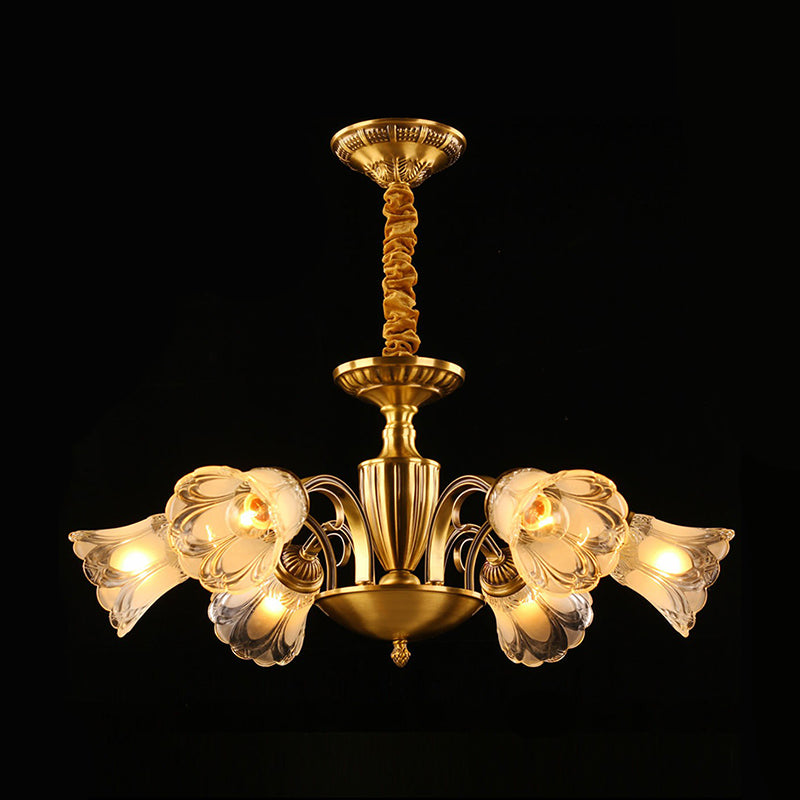 Gold Frosted Glass Flower Chandelier - Colonial Style Suspension Light